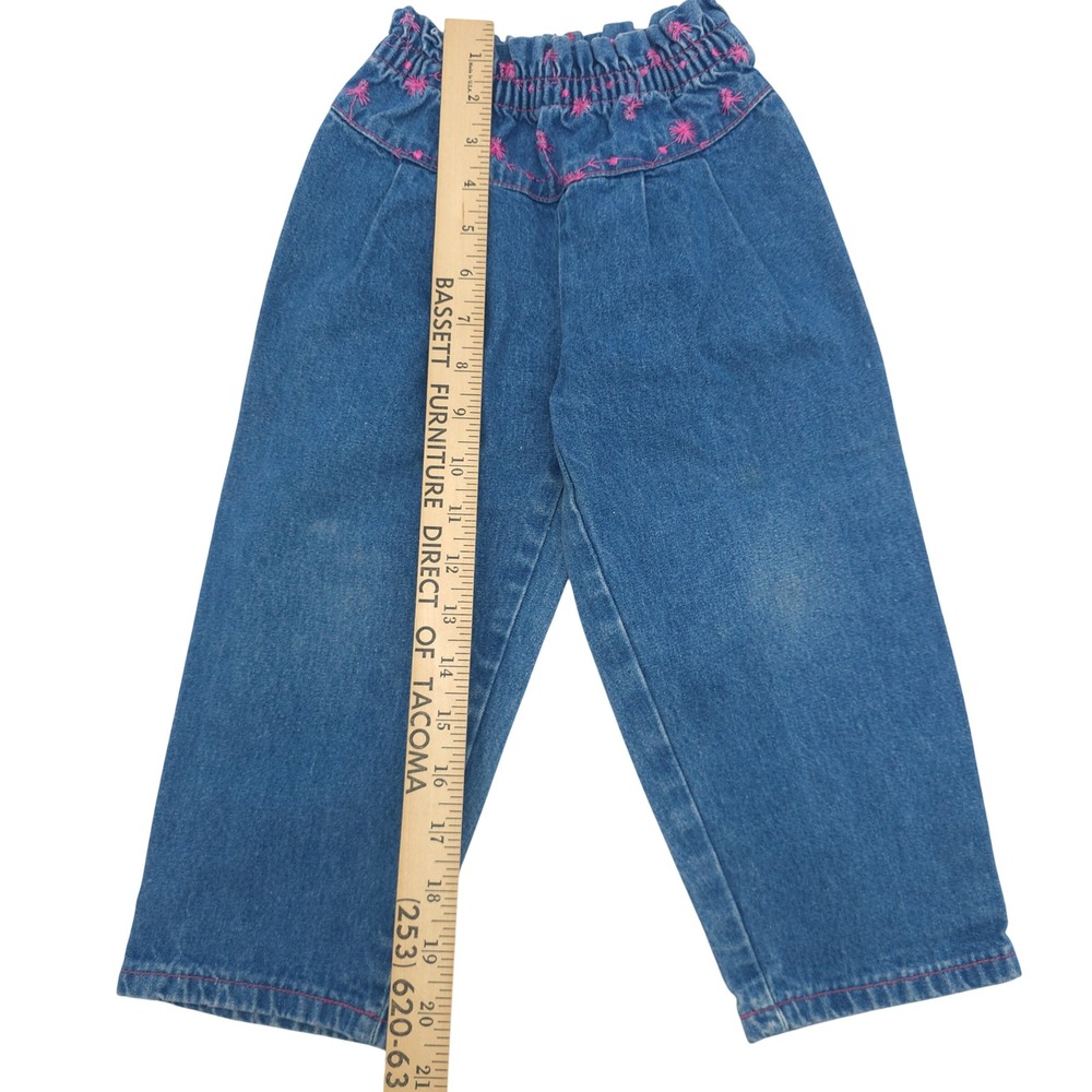 Vintage Toddler Girl  Embroidered Paperbag Waist Denim Jeans Kids Size 3T - Picture 5 of 6